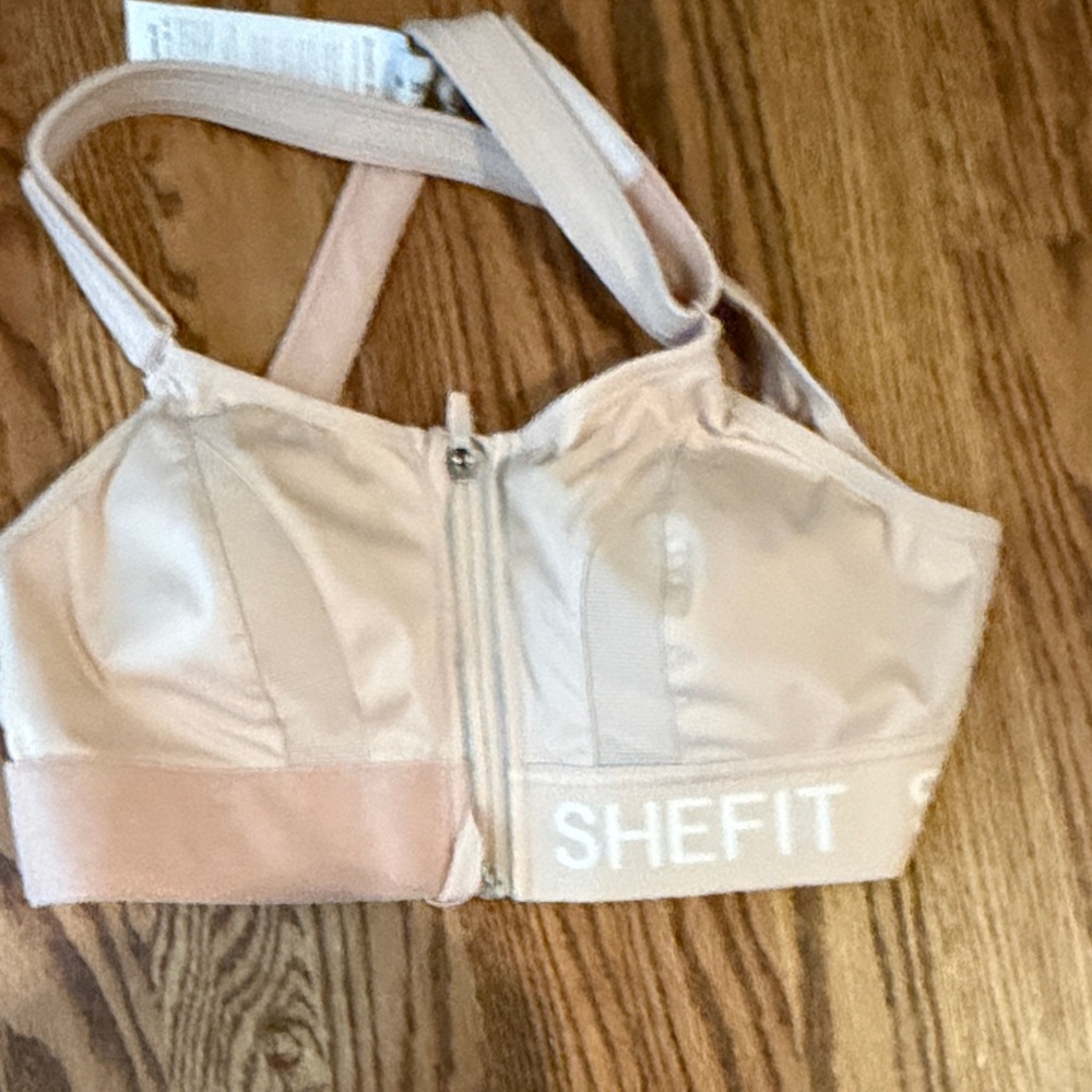 SHEFIT Beige/Nude Front-Zip Adjustable Support Sports Bra